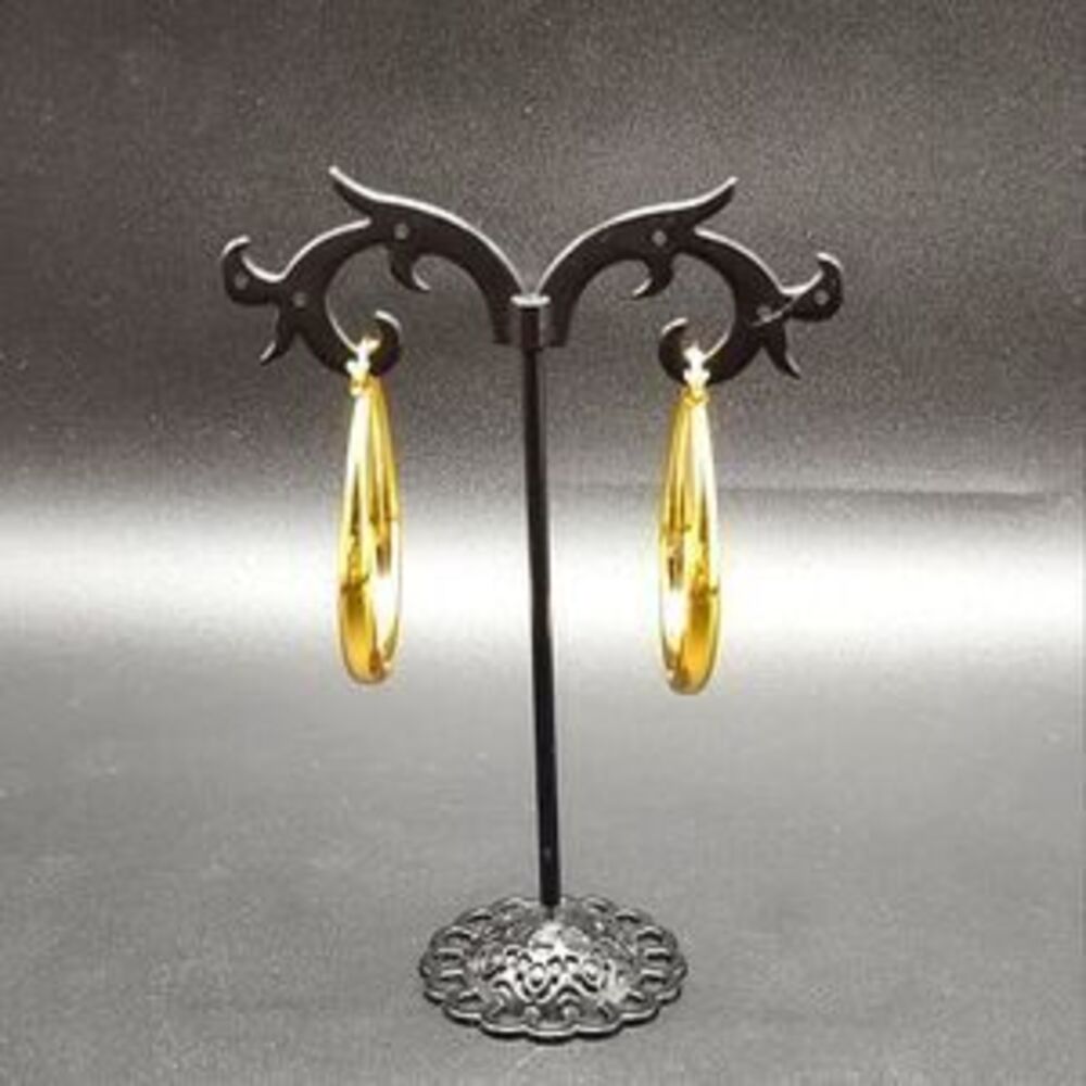 18k Gold Plated Oval Hoop Earrings 1 3/4 in. Anniversary Birthday Gift New